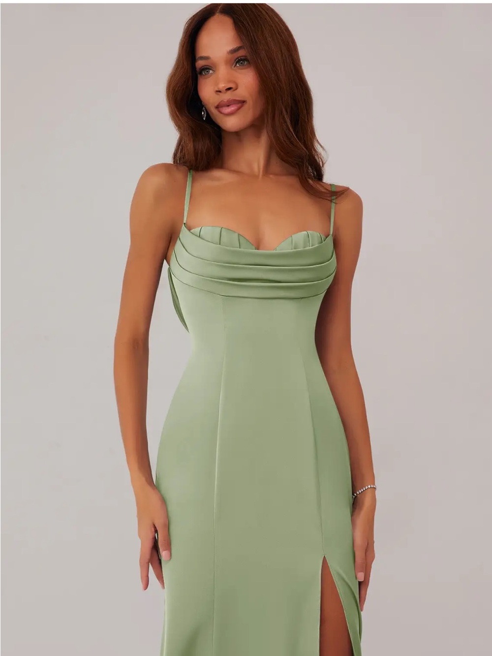 SOLD OUT Azazie “Barbie edition” Sage Green Strapless Cowl Slip Dress